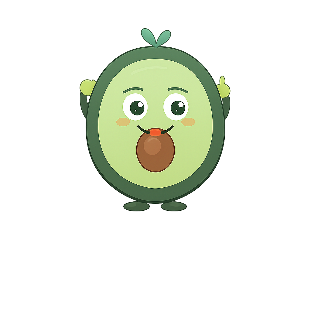 Avo, PrepMeal AI's friendly and excited avocado mascot, ready to help you meal prep